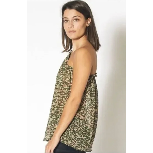 RO & DE Blouse Womens Small Green Camo One Shoulder Long Sleeve Top Made USA - Picture 1 of 7